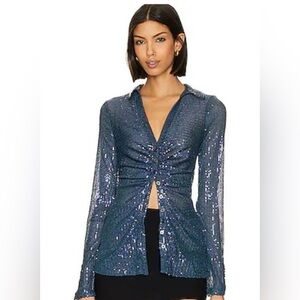 Free People Fitted Sequin Ruched Blouse